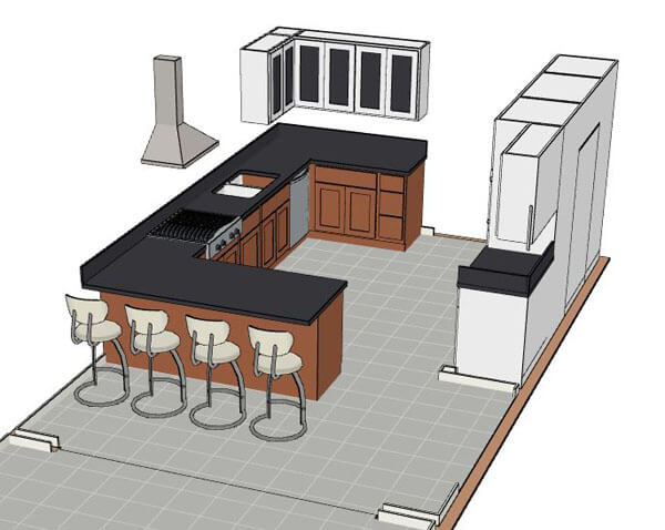 kitchen with peninsula 3d